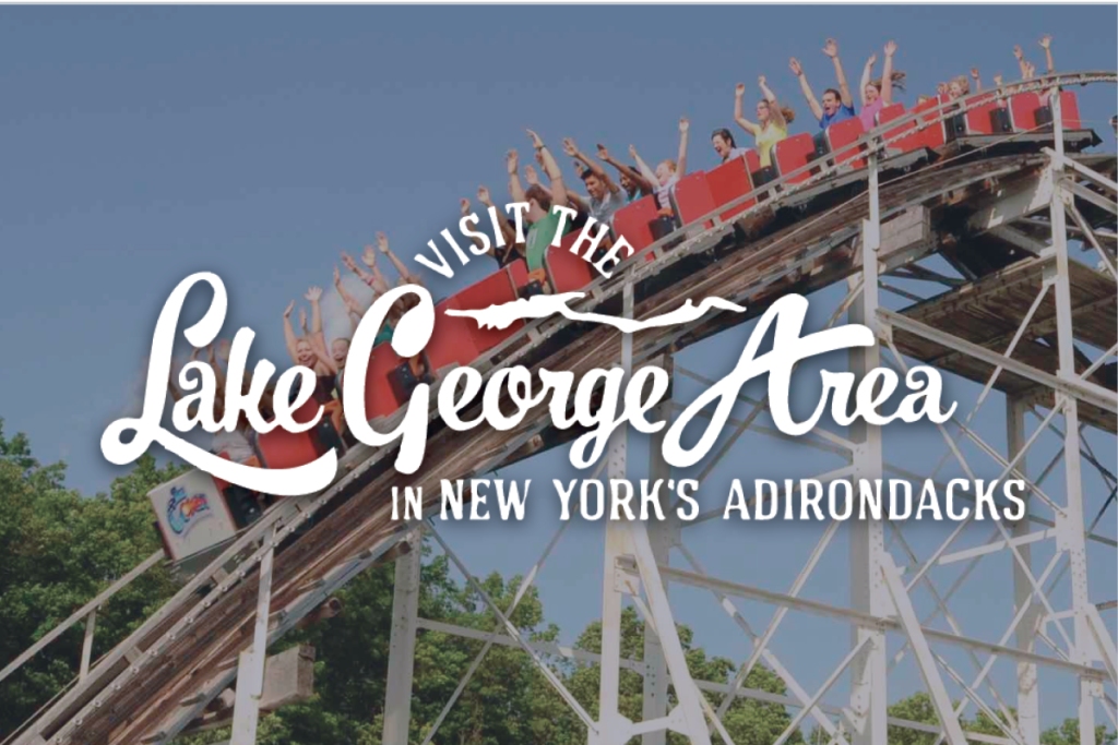 Lake George Area Logo over rollercoaster at The Great Escape