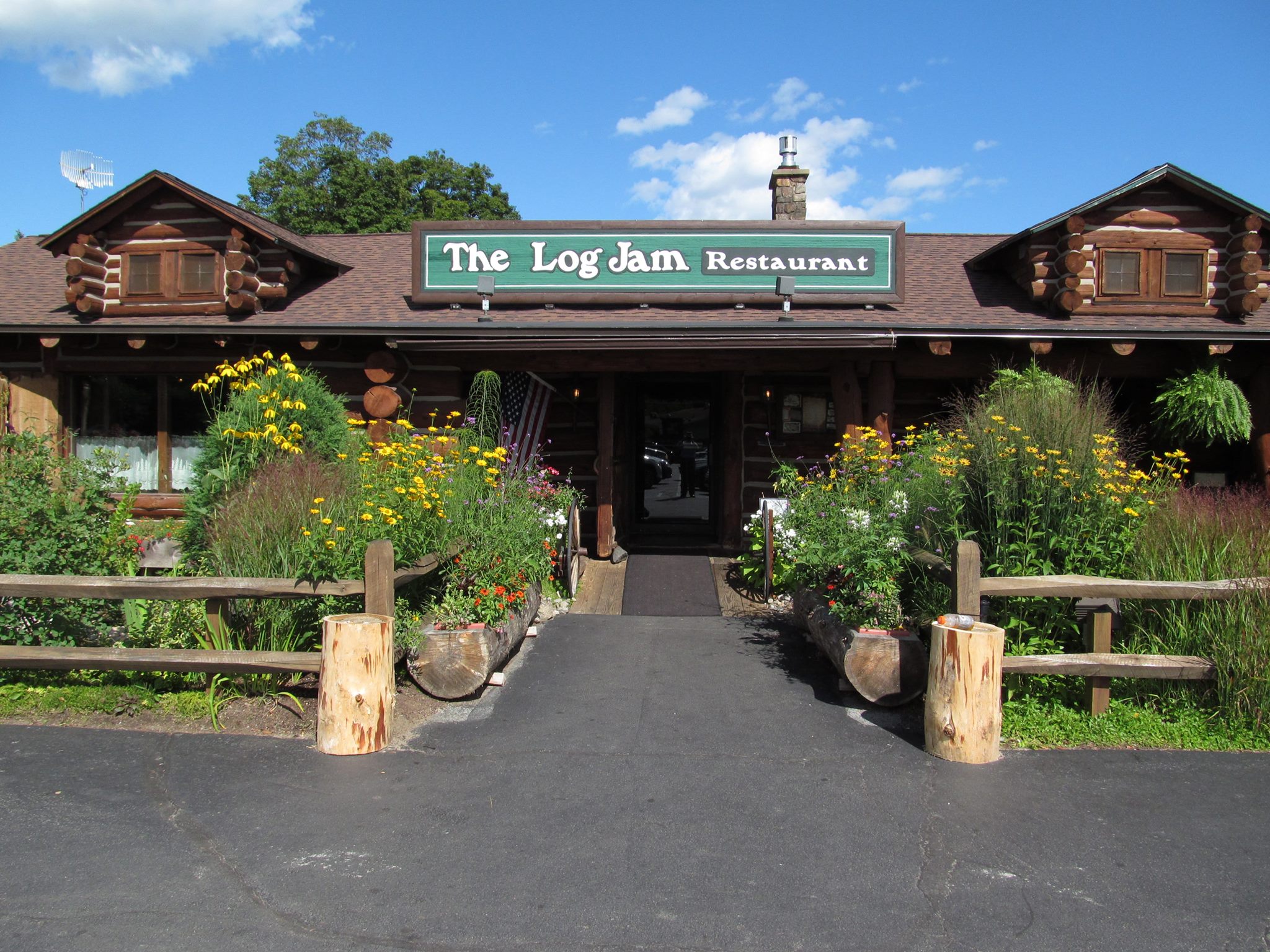Image of front of the exterior of The Log Jam Restaurant