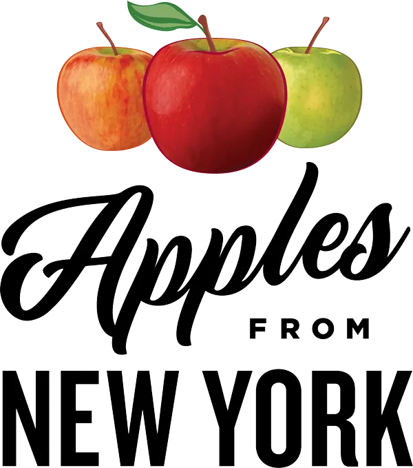Logo with three apples (orange, red, green) above the words 'Apples From New York' in cursive and bold lettering.