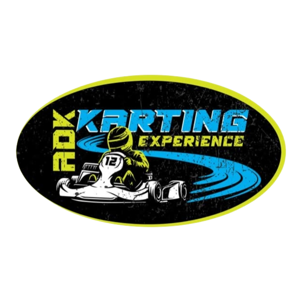 Oval sticker reading 'KARTING EXPERIENCE' with a yellow border and a racing kart graphic on a black background.
