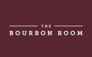 Logo reading 'THE BOURBON ROOM' in white, with horizontal lines above and below, on a dark maroon background.